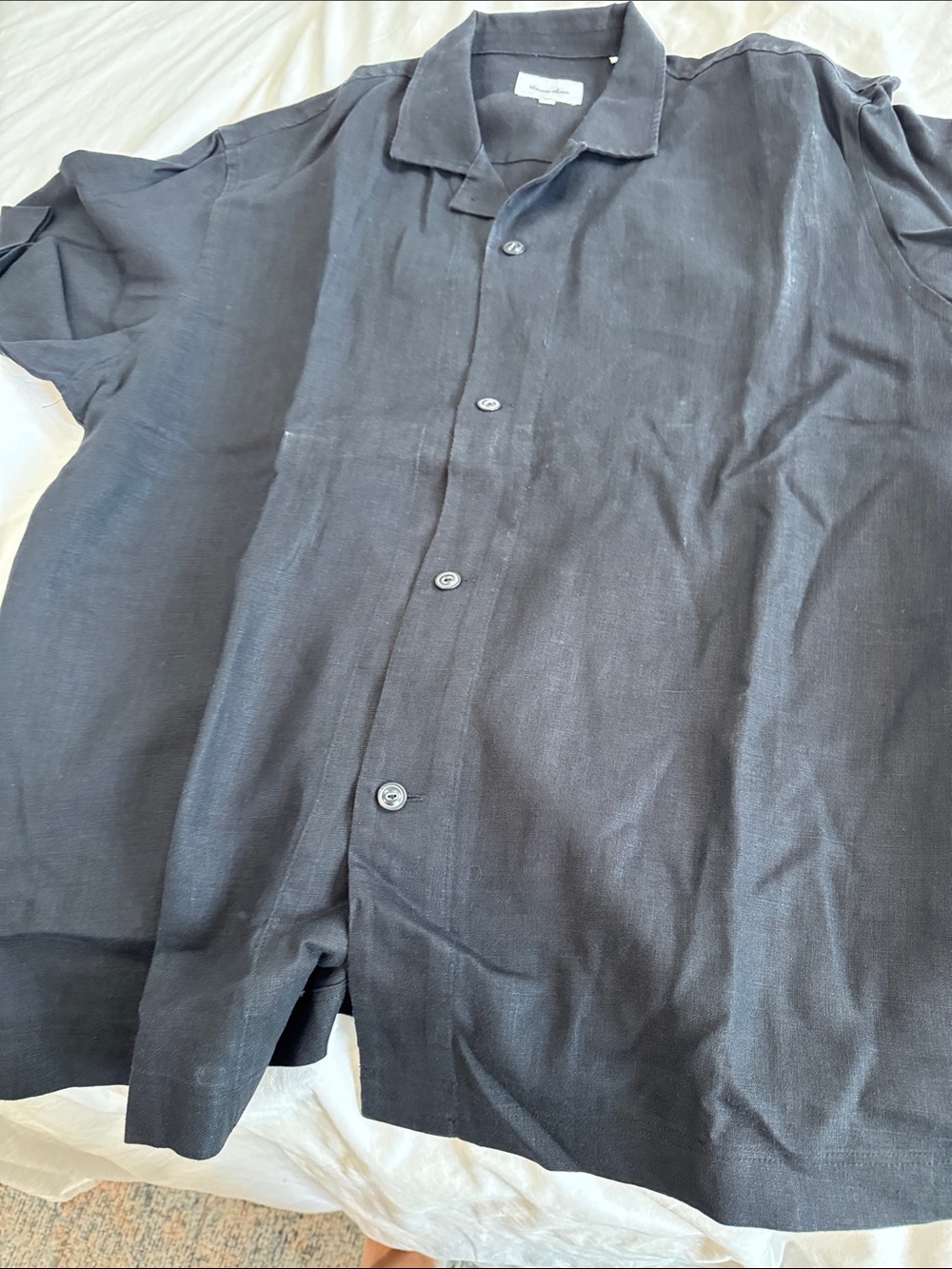Steven Alan Black Short-Sleeve Button-Down Linen Shirt